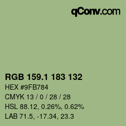 カラーコード: RGB 159.1 183 132 | qconv.com