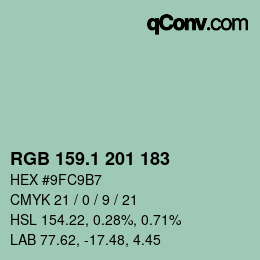 Color code: RGB 159.1 201 183 | qconv.com