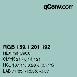 Color code: RGB 159.1 201 192 | qconv.com