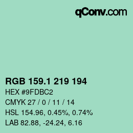 カラーコード: RGB 159.1 219 194 | qconv.com