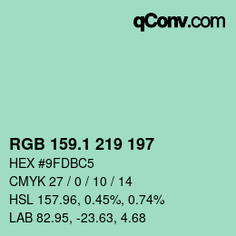 Color code: RGB 159.1 219 197 | qconv.com