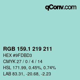 Color code: RGB 159.1 219 211 | qconv.com