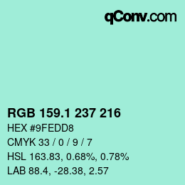 Color code: RGB 159.1 237 216 | qconv.com