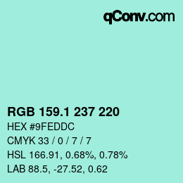 Color code: RGB 159.1 237 220 | qconv.com