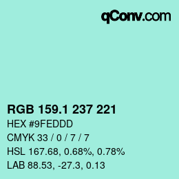 Color code: RGB 159.1 237 221 | qconv.com