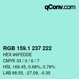 カラーコード: RGB 159.1 237 222 | qconv.com