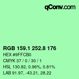 カラーコード: RGB 159.1 252.8 176 | qconv.com
