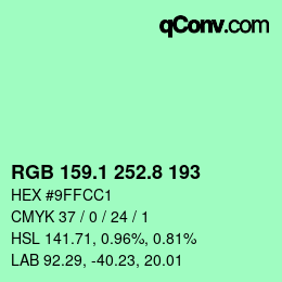 カラーコード: RGB 159.1 252.8 193 | qconv.com