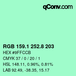 カラーコード: RGB 159.1 252.8 203 | qconv.com