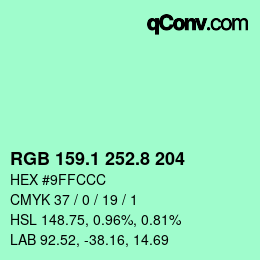 カラーコード: RGB 159.1 252.8 204 | qconv.com
