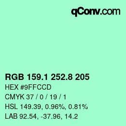 カラーコード: RGB 159.1 252.8 205 | qconv.com
