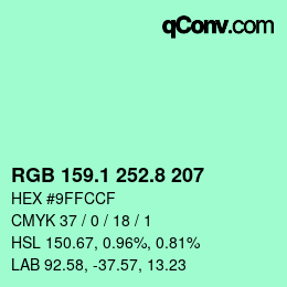 カラーコード: RGB 159.1 252.8 207 | qconv.com