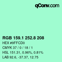 カラーコード: RGB 159.1 252.8 208 | qconv.com