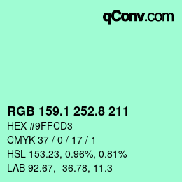 カラーコード: RGB 159.1 252.8 211 | qconv.com