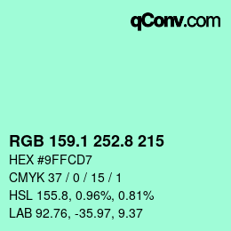 カラーコード: RGB 159.1 252.8 215 | qconv.com