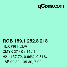 カラーコード: RGB 159.1 252.8 218 | qconv.com
