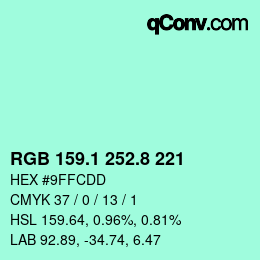 カラーコード: RGB 159.1 252.8 221 | qconv.com