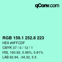 カラーコード: RGB 159.1 252.8 223 | qconv.com