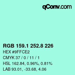 カラーコード: RGB 159.1 252.8 226 | qconv.com