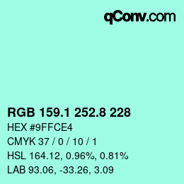 カラーコード: RGB 159.1 252.8 228 | qconv.com