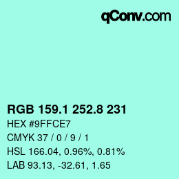 カラーコード: RGB 159.1 252.8 231 | qconv.com