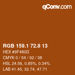 カラーコード: RGB 159.1 72.8 13 | qconv.com