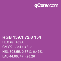 カラーコード: RGB 159.1 72.8 154 | qconv.com