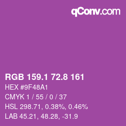 カラーコード: RGB 159.1 72.8 161 | qconv.com