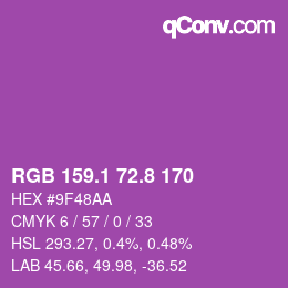 カラーコード: RGB 159.1 72.8 170 | qconv.com