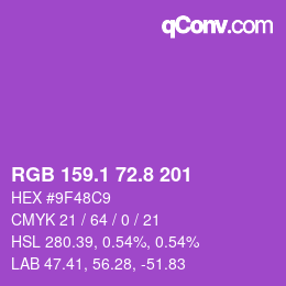 カラーコード: RGB 159.1 72.8 201 | qconv.com