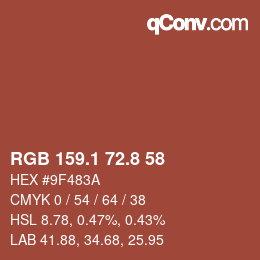 カラーコード: RGB 159.1 72.8 58 | qconv.com