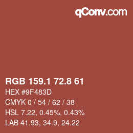Color code: RGB 159.1 72.8 61 | qconv.com