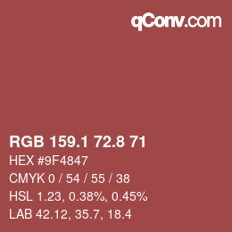 Color code: RGB 159.1 72.8 71 | qconv.com