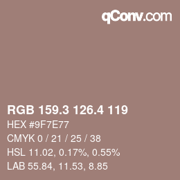 カラーコード: RGB 159.3 126.4 119 | qconv.com