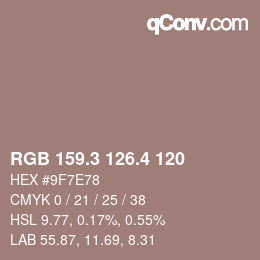カラーコード: RGB 159.3 126.4 120 | qconv.com