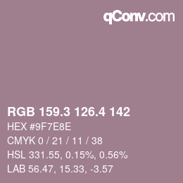 カラーコード: RGB 159.3 126.4 142 | qconv.com