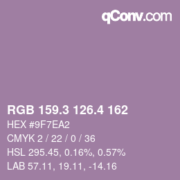 カラーコード: RGB 159.3 126.4 162 | qconv.com