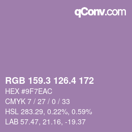 カラーコード: RGB 159.3 126.4 172 | qconv.com