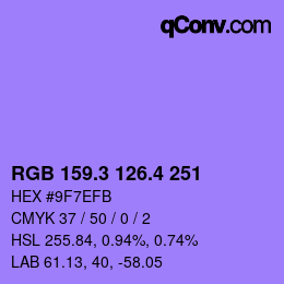 カラーコード: RGB 159.3 126.4 251 | qconv.com