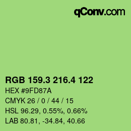 カラーコード: RGB 159.3 216.4 122 | qconv.com