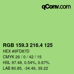 カラーコード: RGB 159.3 216.4 125 | qconv.com