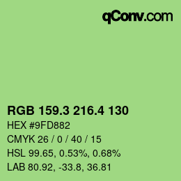 カラーコード: RGB 159.3 216.4 130 | qconv.com