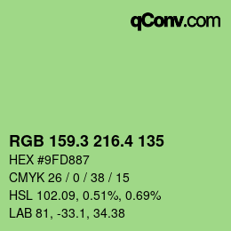 カラーコード: RGB 159.3 216.4 135 | qconv.com