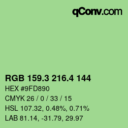 カラーコード: RGB 159.3 216.4 144 | qconv.com
