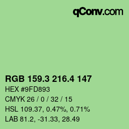 カラーコード: RGB 159.3 216.4 147 | qconv.com