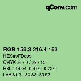 カラーコード: RGB 159.3 216.4 153 | qconv.com