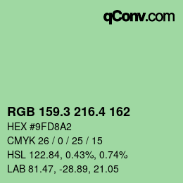 カラーコード: RGB 159.3 216.4 162 | qconv.com