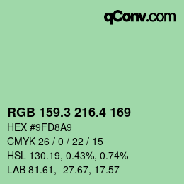 カラーコード: RGB 159.3 216.4 169 | qconv.com