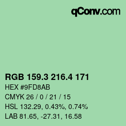 カラーコード: RGB 159.3 216.4 171 | qconv.com