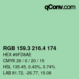 カラーコード: RGB 159.3 216.4 174 | qconv.com